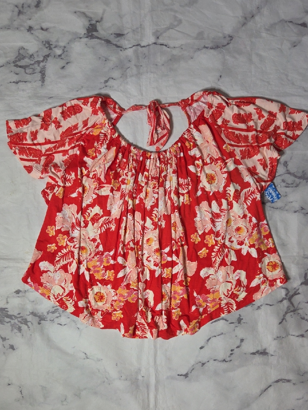 Free People Baja Babe Red Floral Print Top
